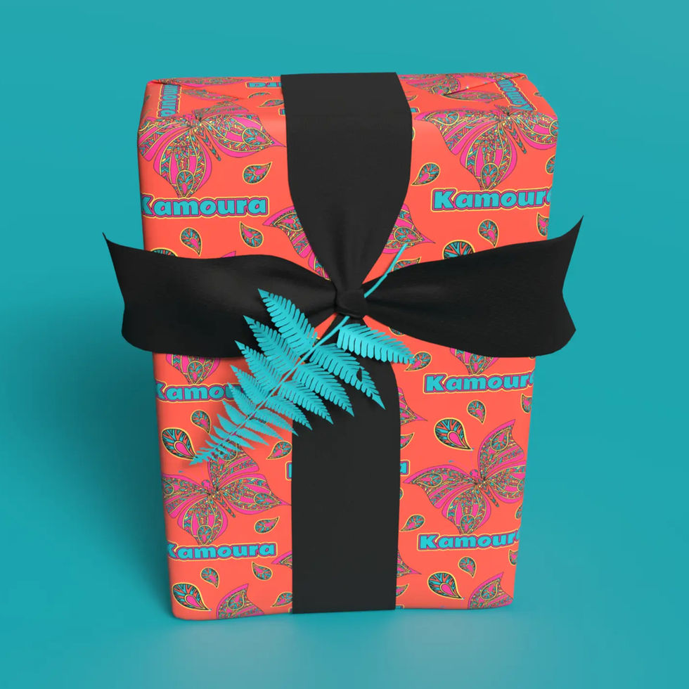 coral and teal paisley birthday wrapping paper