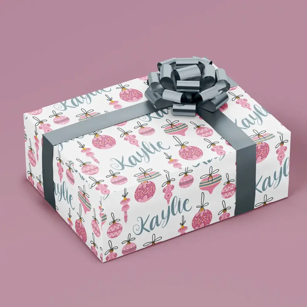 personalized pink ornaments christmas wrapping paper