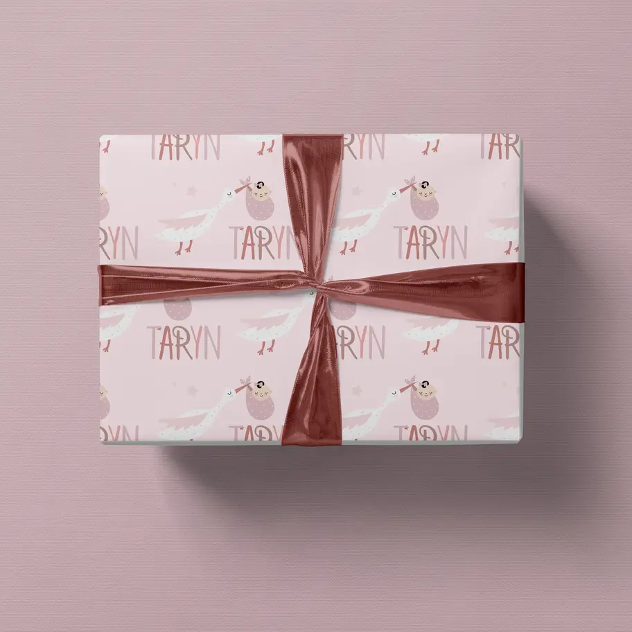 whimsical stork and baby wrapping paper