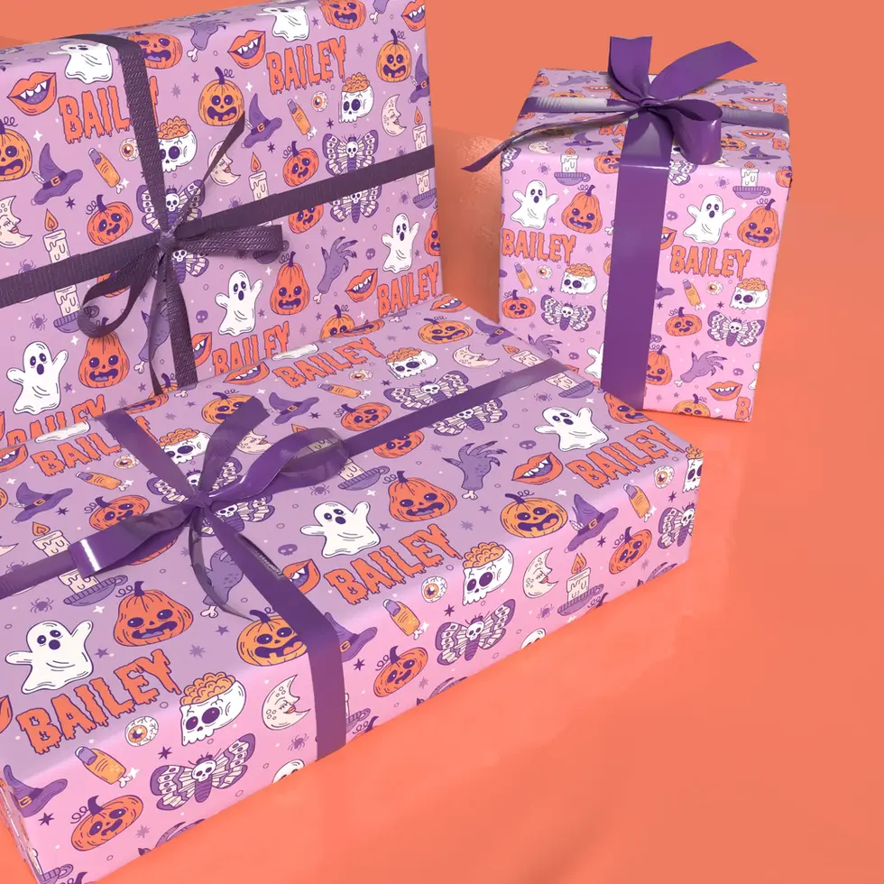 October birthday wrapping paper with name