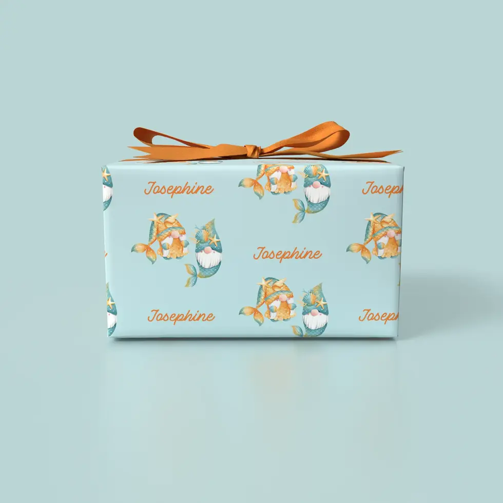 teal mermaid gnome wrapping paper