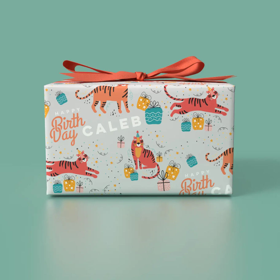 light gray animal birthday wrap