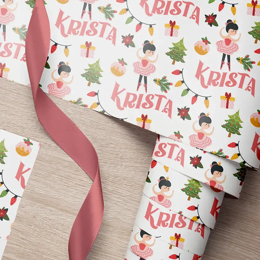 ballerina christmas wrapping paper personalized