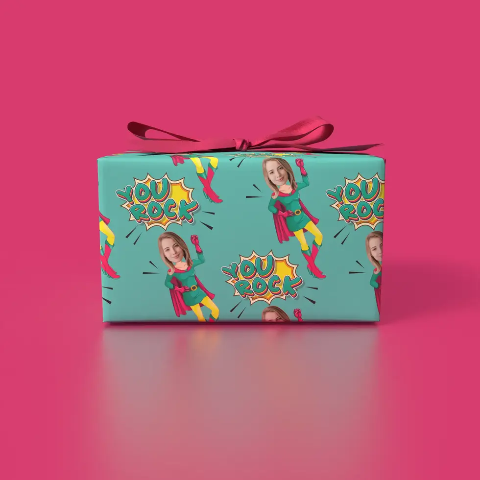 action comic birthday wrapping paper with photo