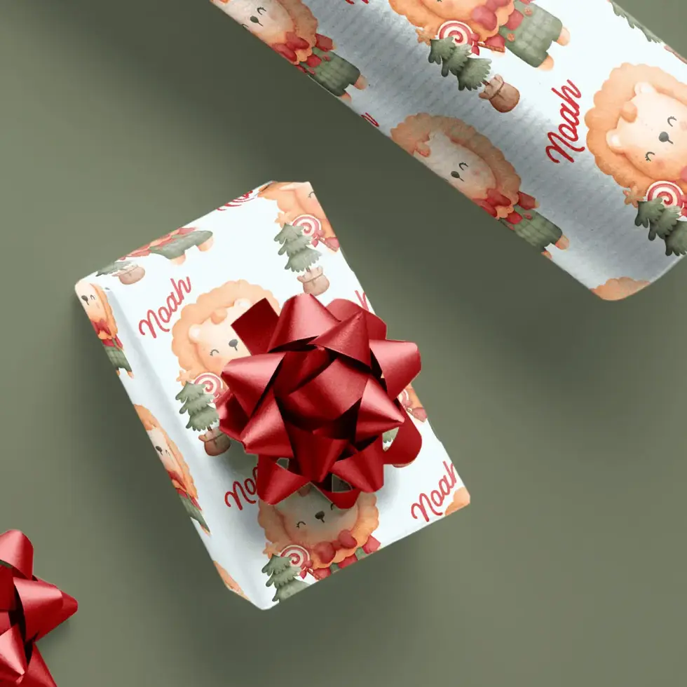 animal christmas wrapping paper custom name