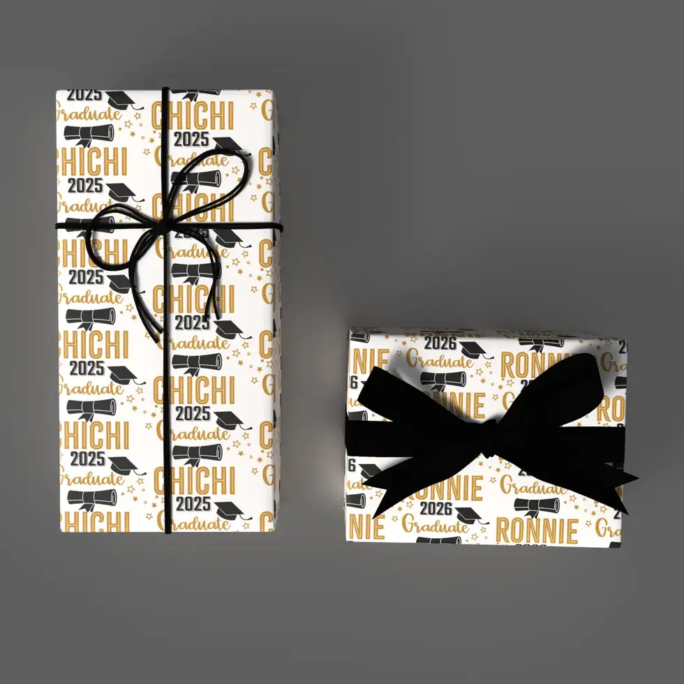 golden grad personalized graduation wrapping paper