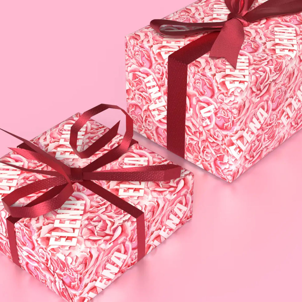 bold white name rose birthday wrap