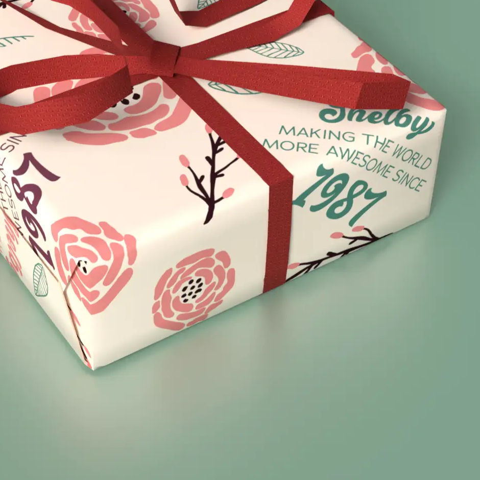vintage flower milestone birthday wrapping paper
