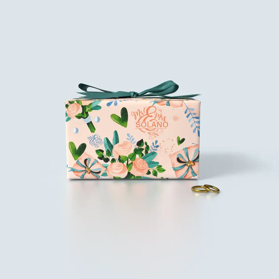 wrapping paper with couple’s name