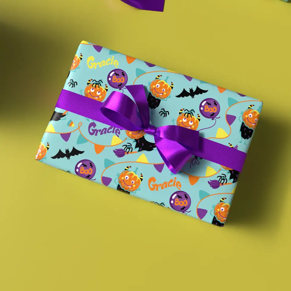 personalized halloween wrapping paper teal