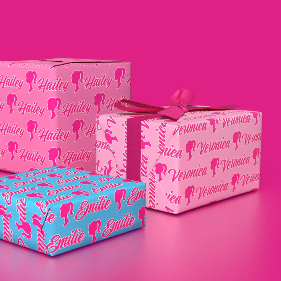 soft pink and blue camera motif wrapping paper