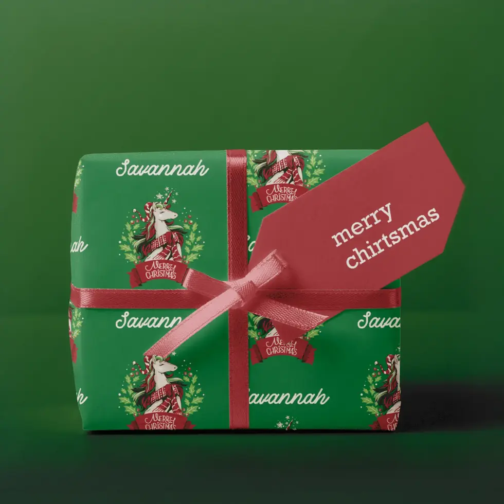 unicorn personalized christmas wrapping paper