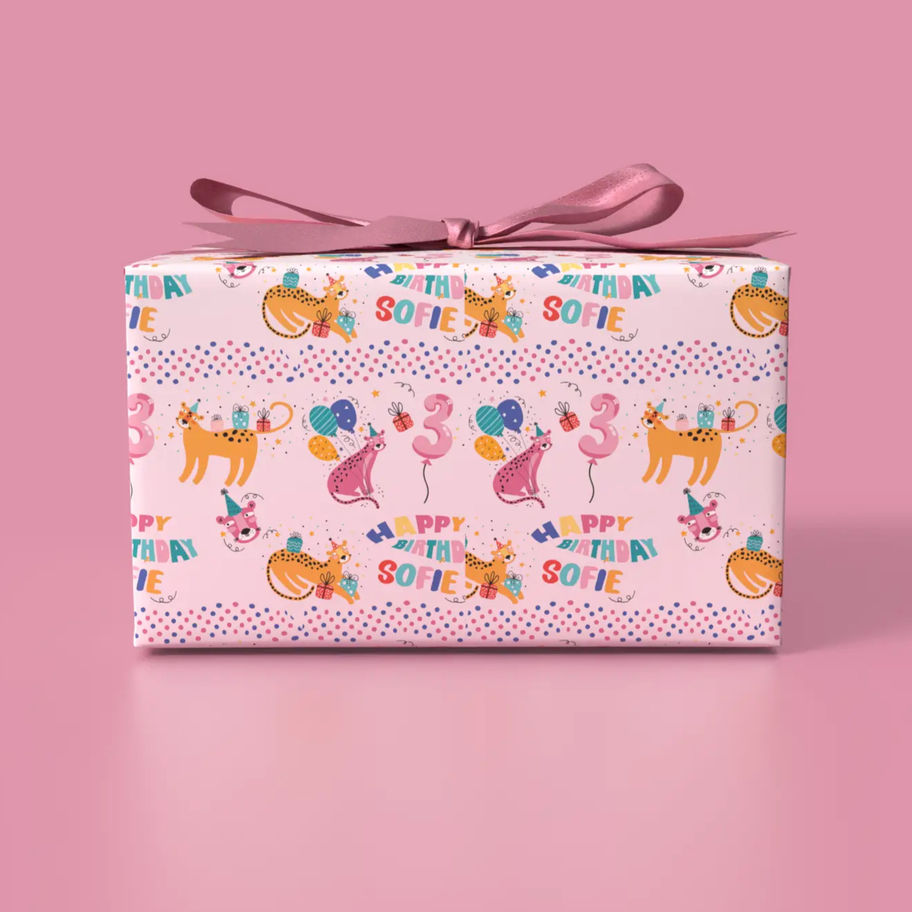 personalized jungle animal birthday wrapping paper
