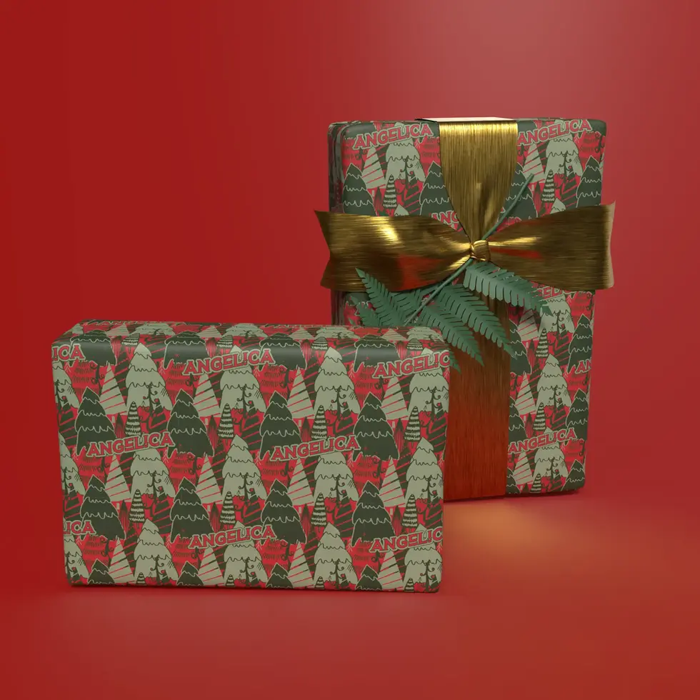 custom name Christmas tree wrapping paper