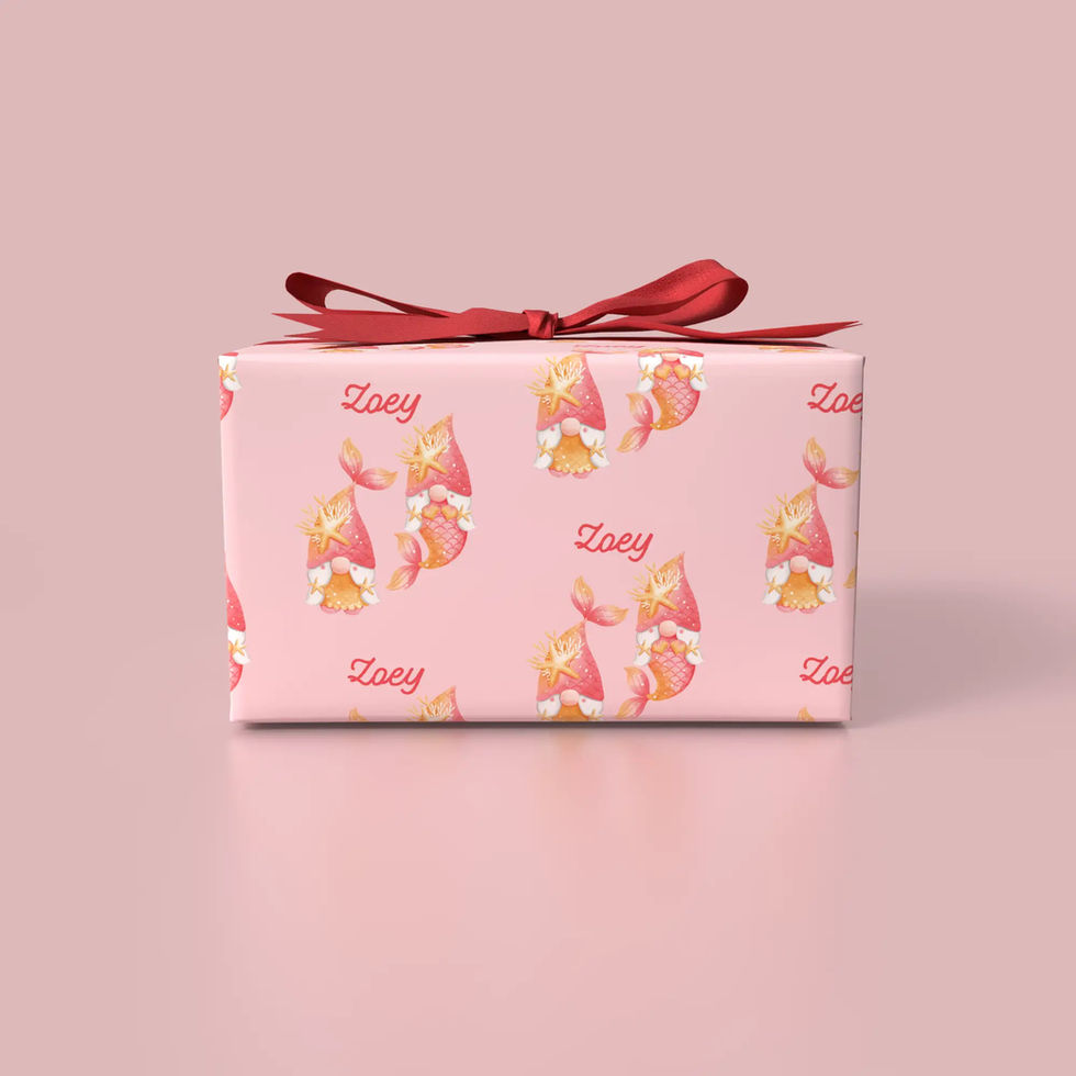 personalized mermaid gnome wrapping paper