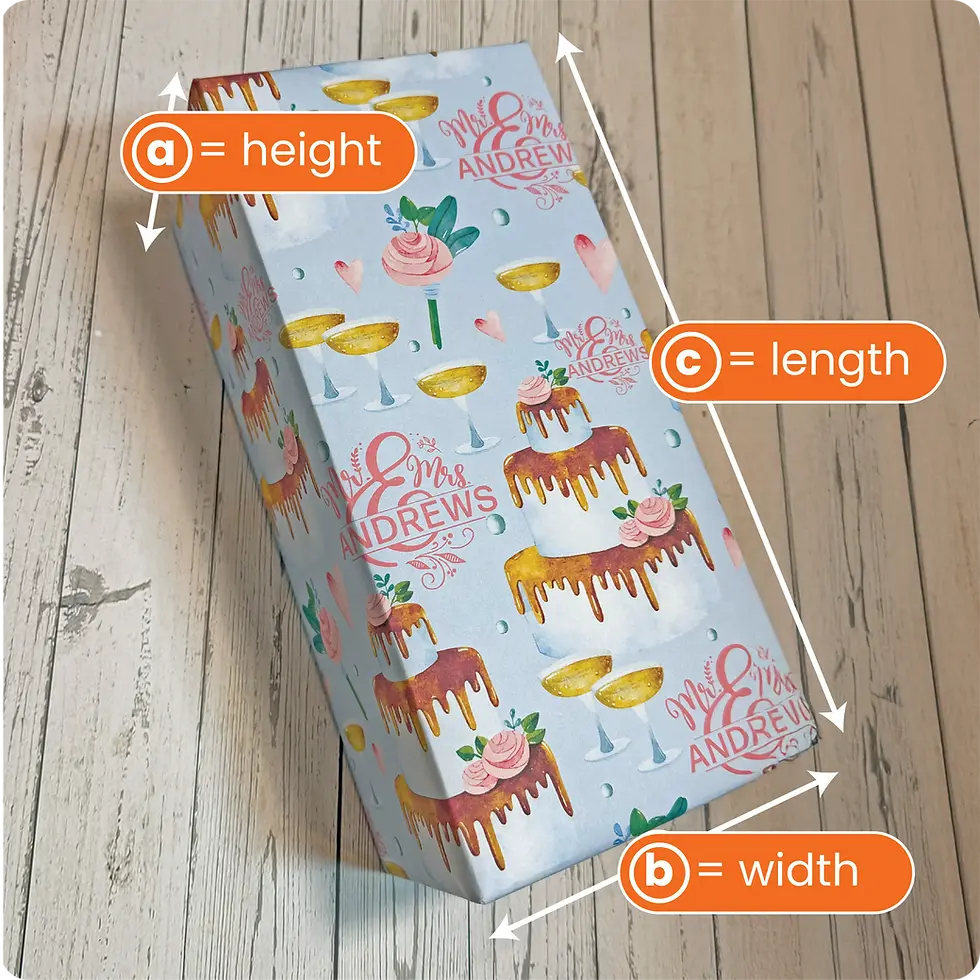 diagram showing height width and length measurements for ribbon calculation