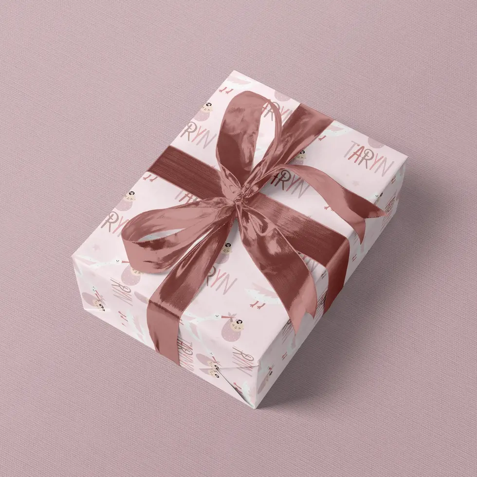 custom name stork baby gift wrap