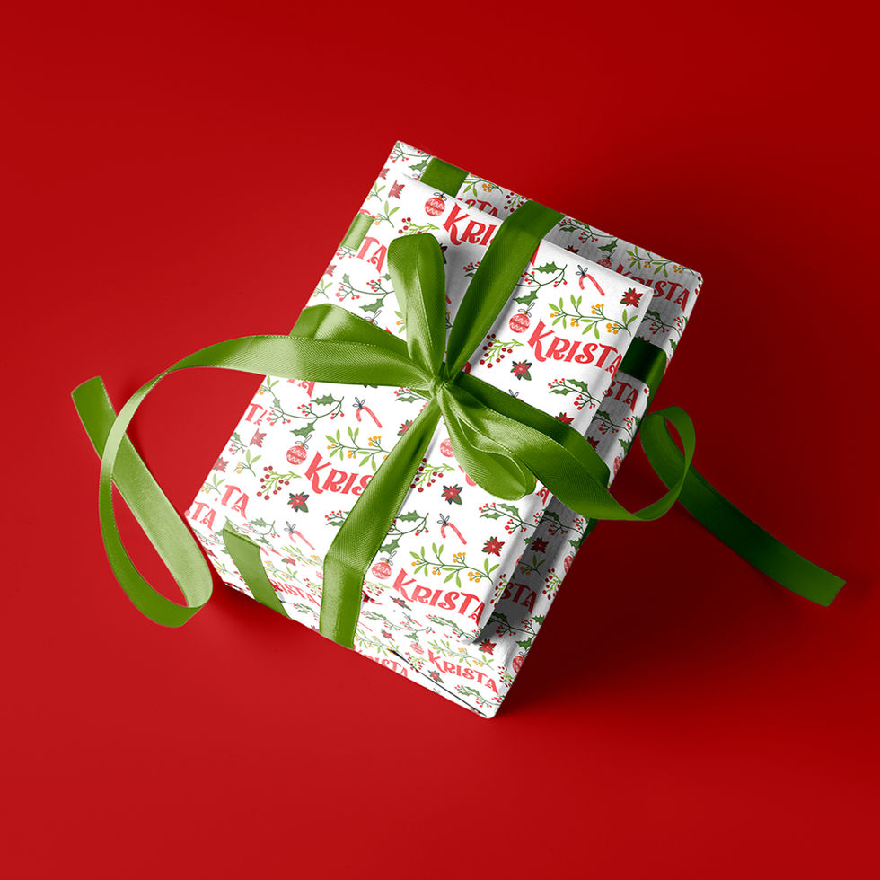personalized christmas wrapping paper holly and berries