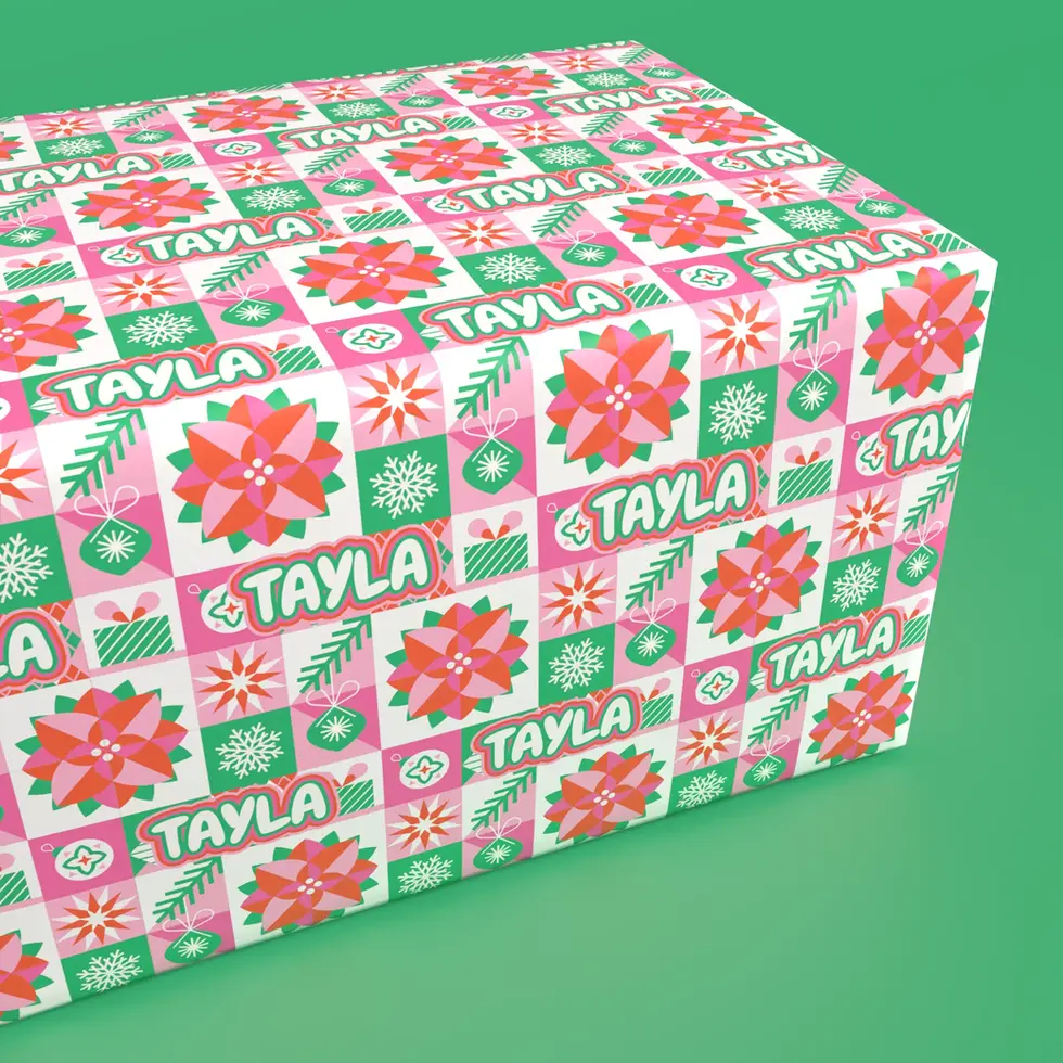 groovy christmas grid personalized holiday gift wrap