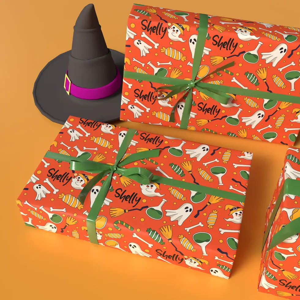 orange halloween paper with ghosts personalized