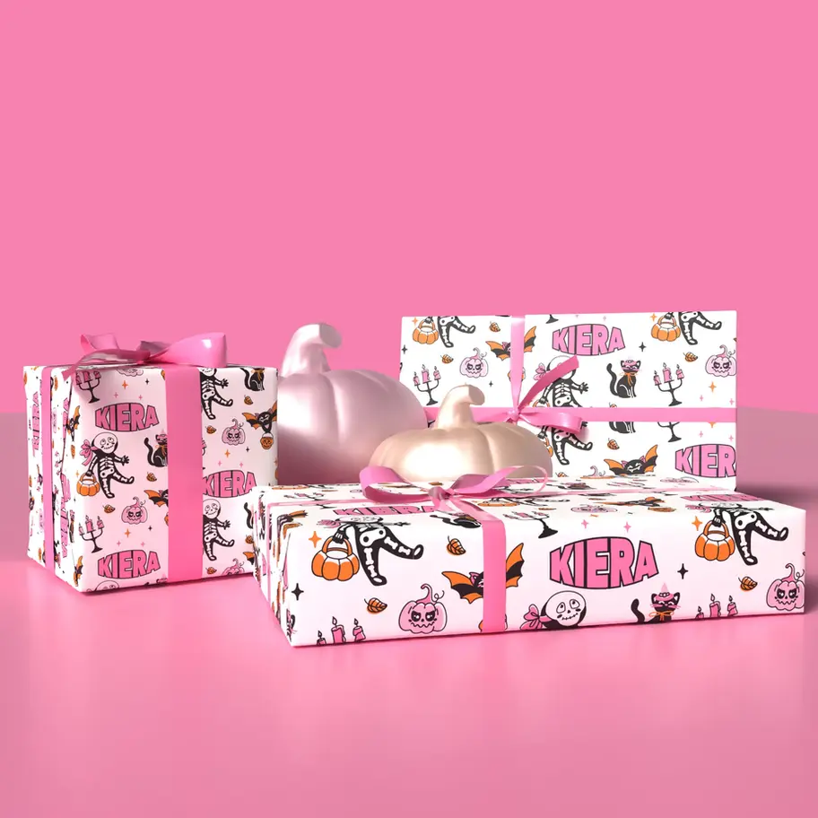 pastel pink halloween gift wrap custom