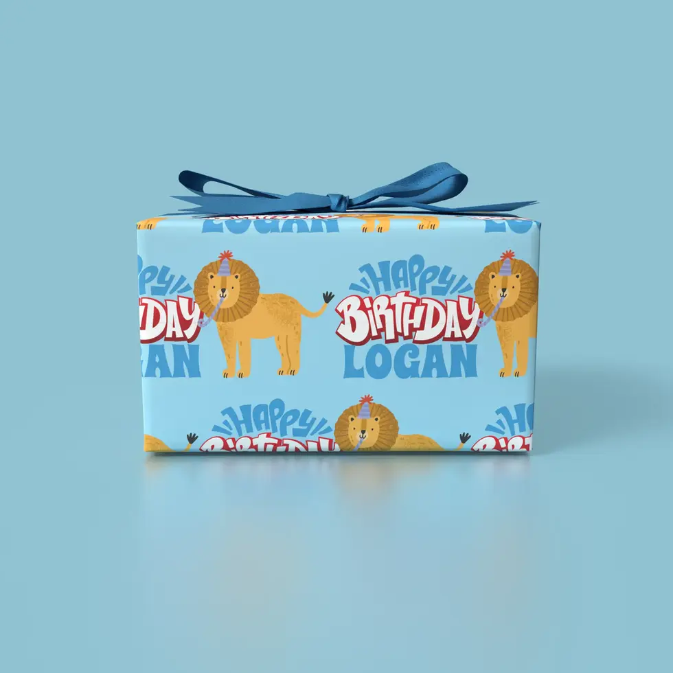 lion birthday gift wrap with name