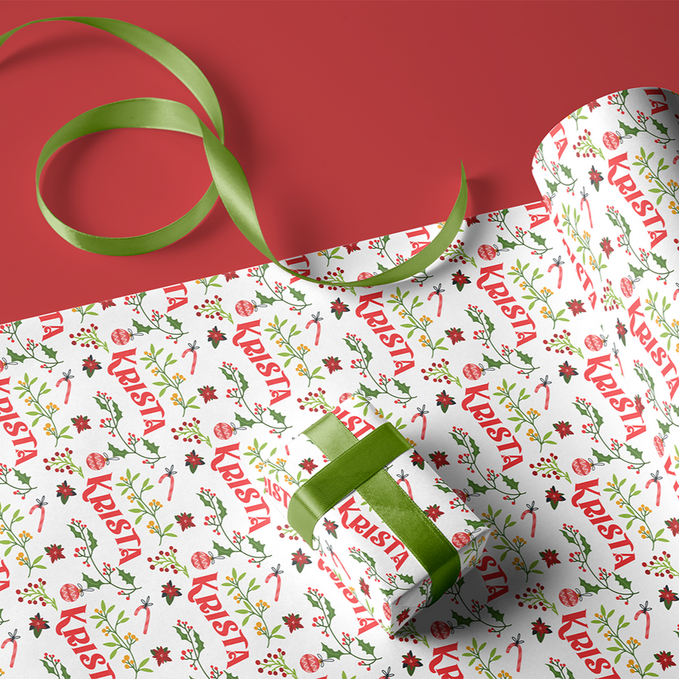 watercolor holly wrapping paper personalized
