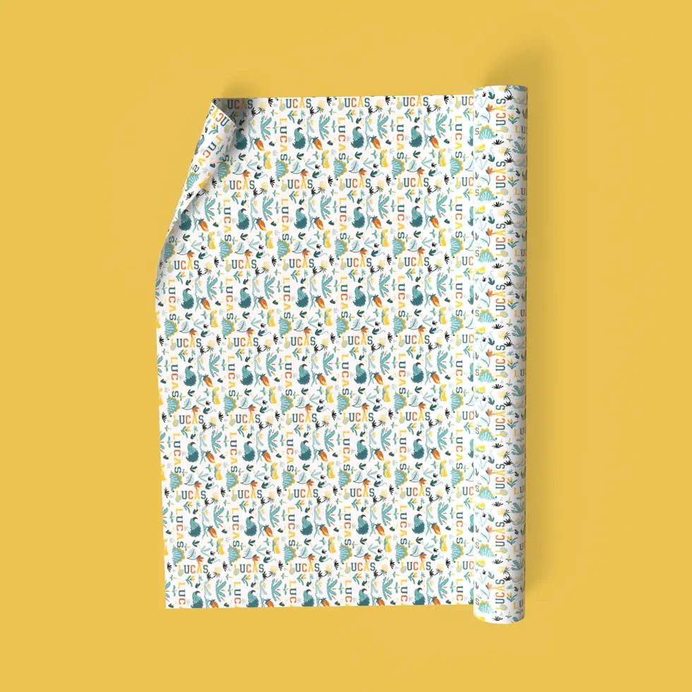 custom name triceratops and stegosaurus gift wrap