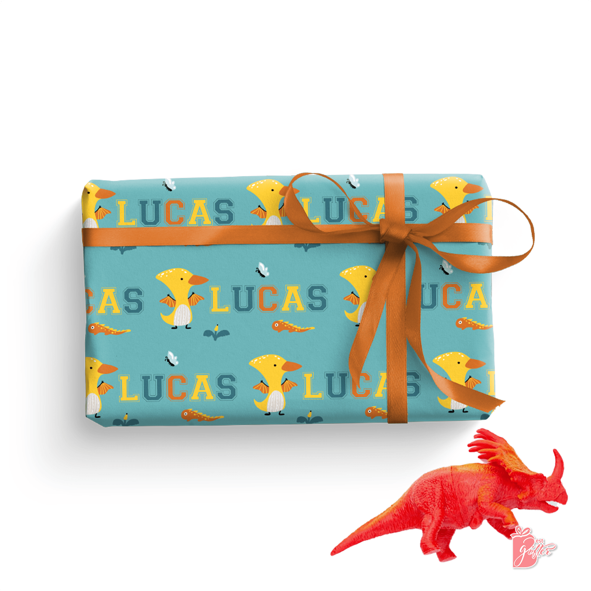 Customizable Baby Pterosaurs Gift Wrap - Adorable Yellow Baby Pterosaurs with Orange Wings and Beak