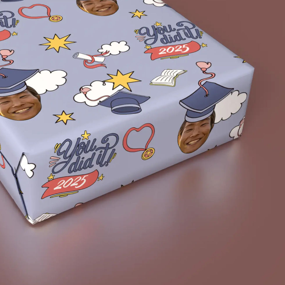 graduation cap face wrapping paper blue