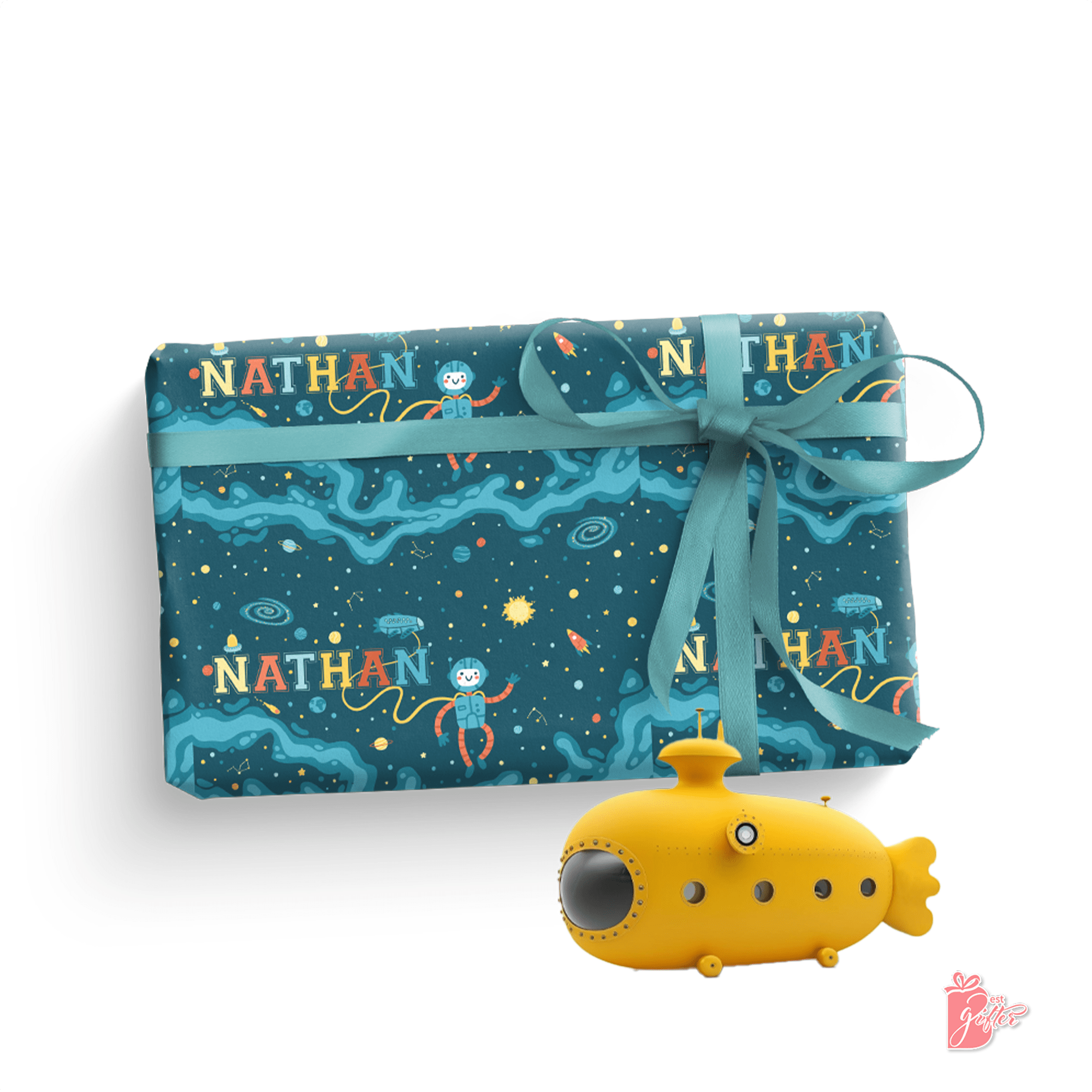 Customizable Astronaut's Journey Personalized Space Gift Wrapping Paper - Astronaut with Rocket Ship