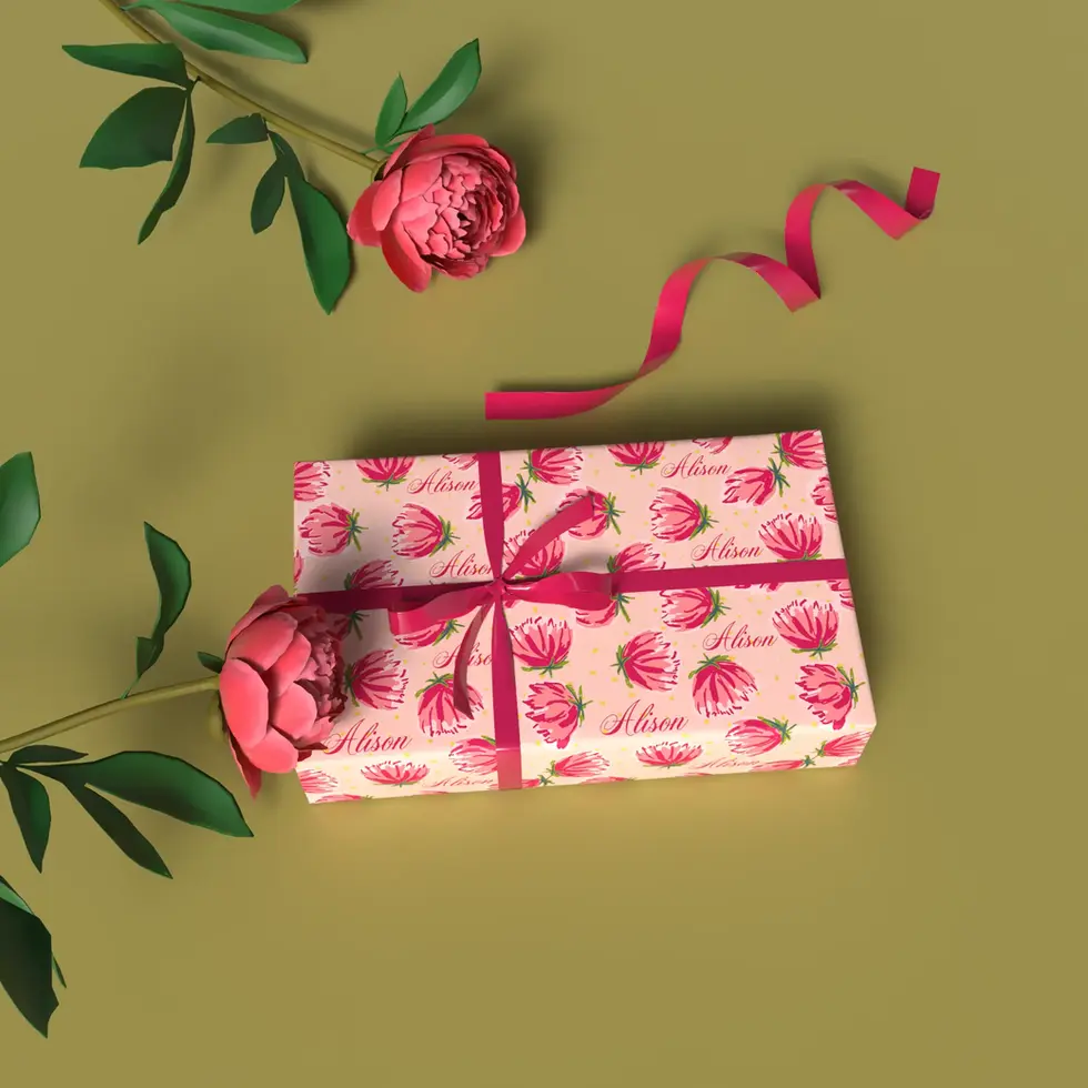 painterly pink flower birthday wrapping paper