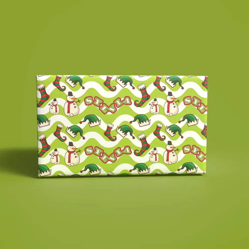 lime green elf theme Christmas wrapping paper
