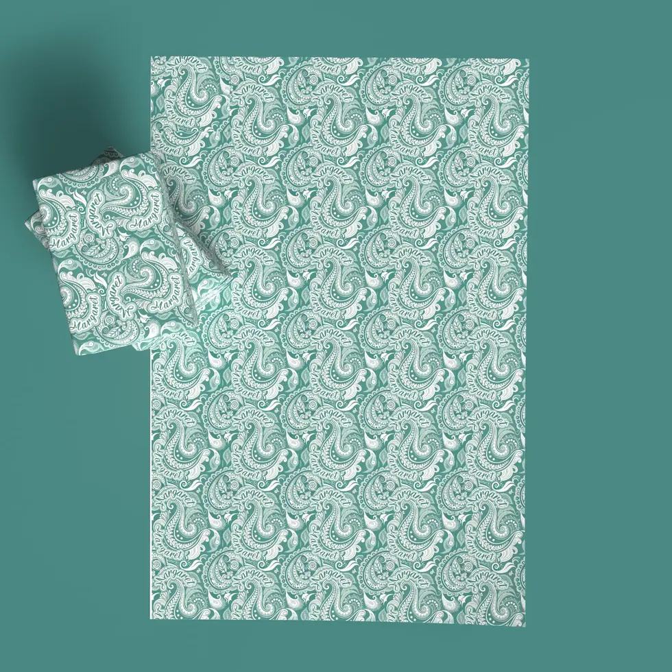 teal and white paisley birthday wrapping paper