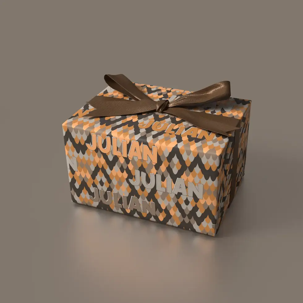 repeating name pattern wrapping paper