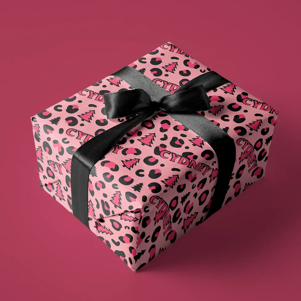 custom name pink leopard print gift wrap