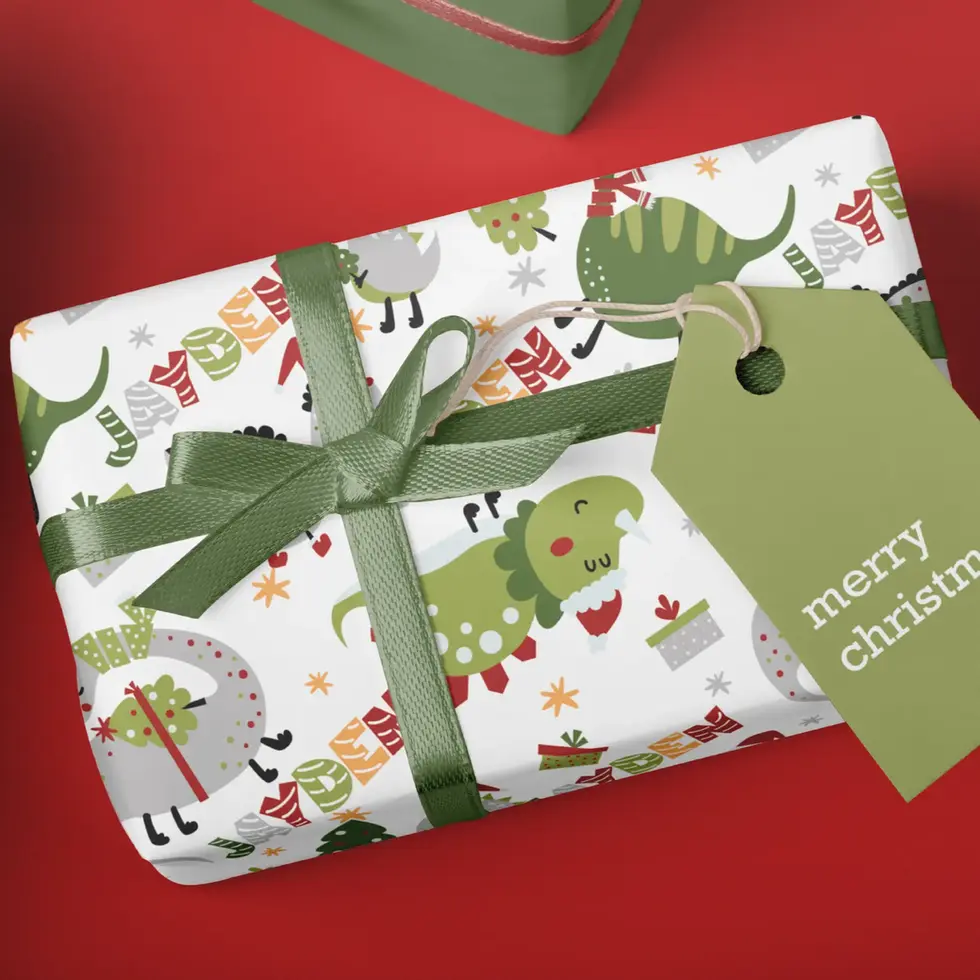 boys christmas wrapping paper dinosaurs personalized