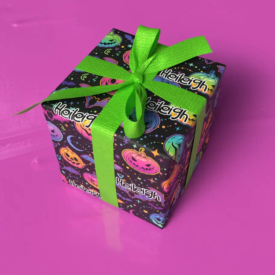kids halloween wrapping paper with name