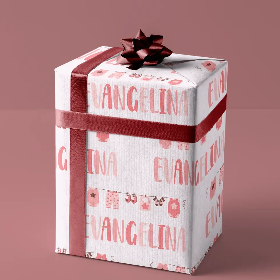 baby clothesline wrapping paper with custom name