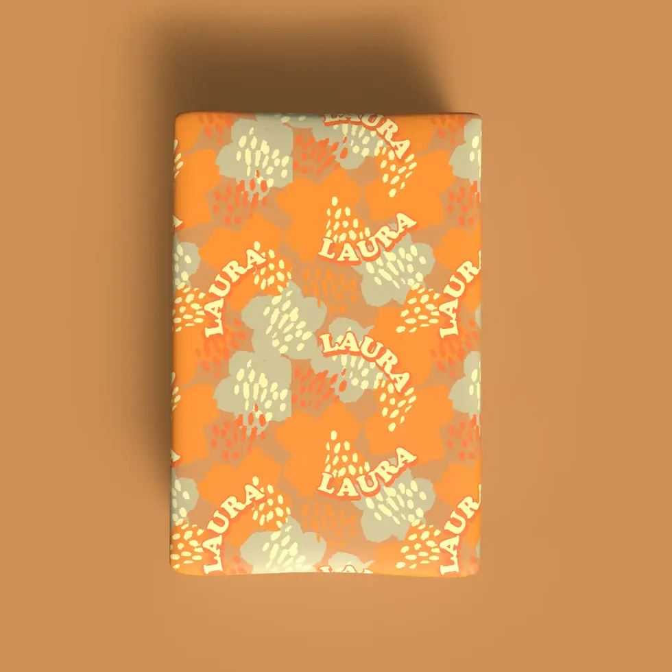 orange and gray floral birthday wrapping paper