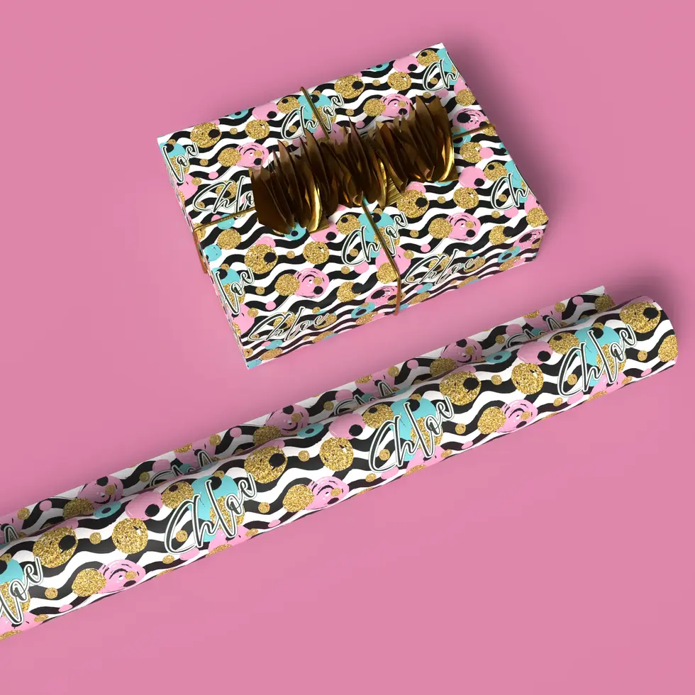 pink and teal Memphis design wrapping paper