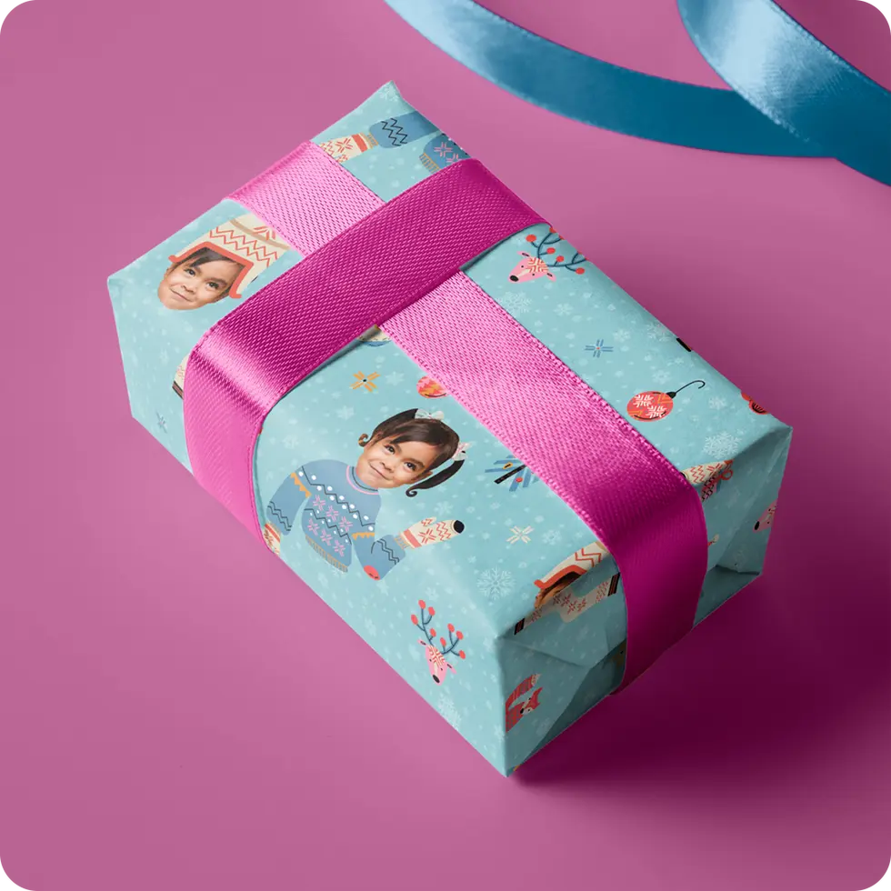 kids photo christmas gift wrap