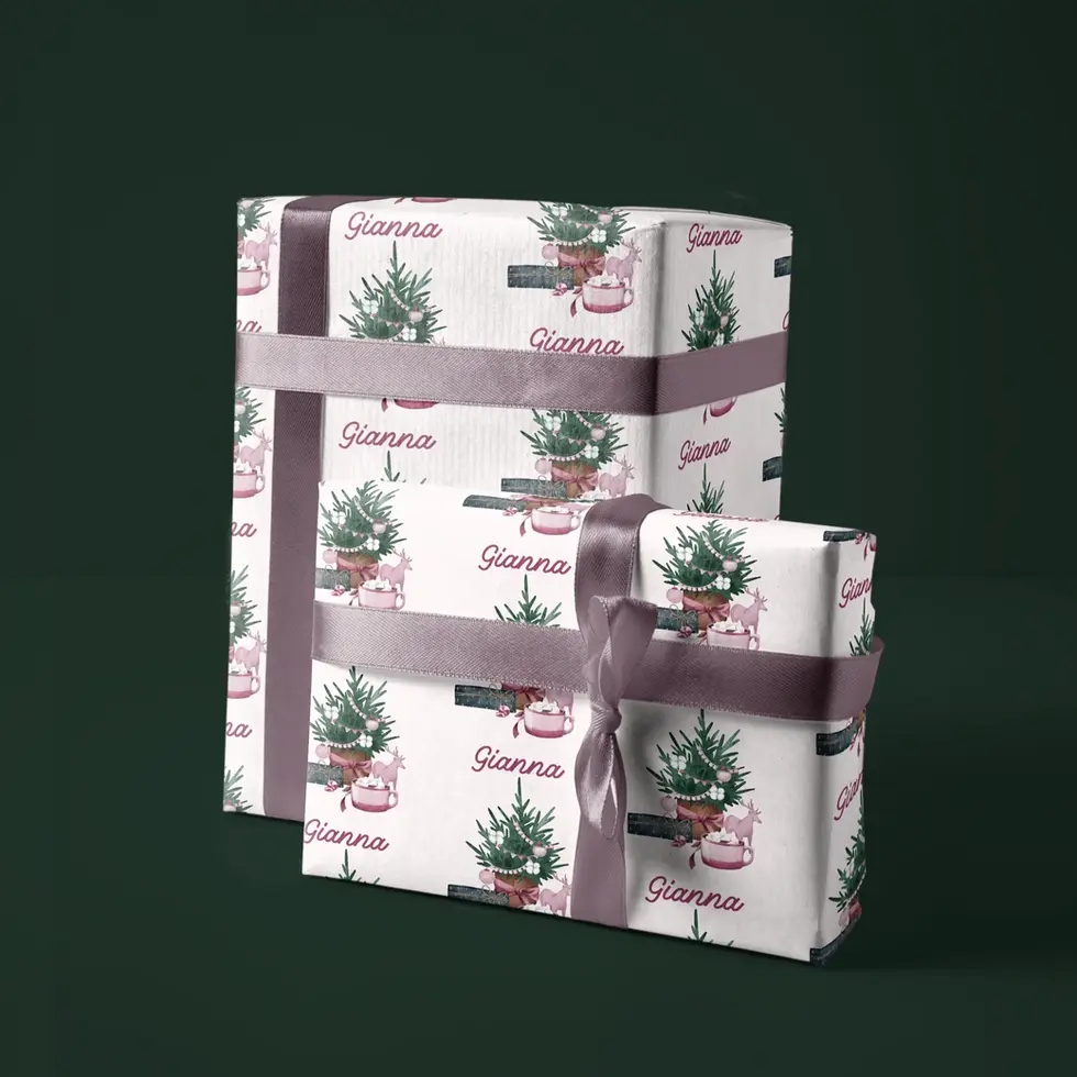 personalized christmas wrapping paper pink