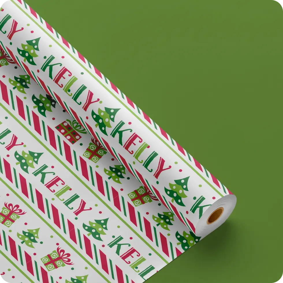 candy stripe christmas gift wrap with name