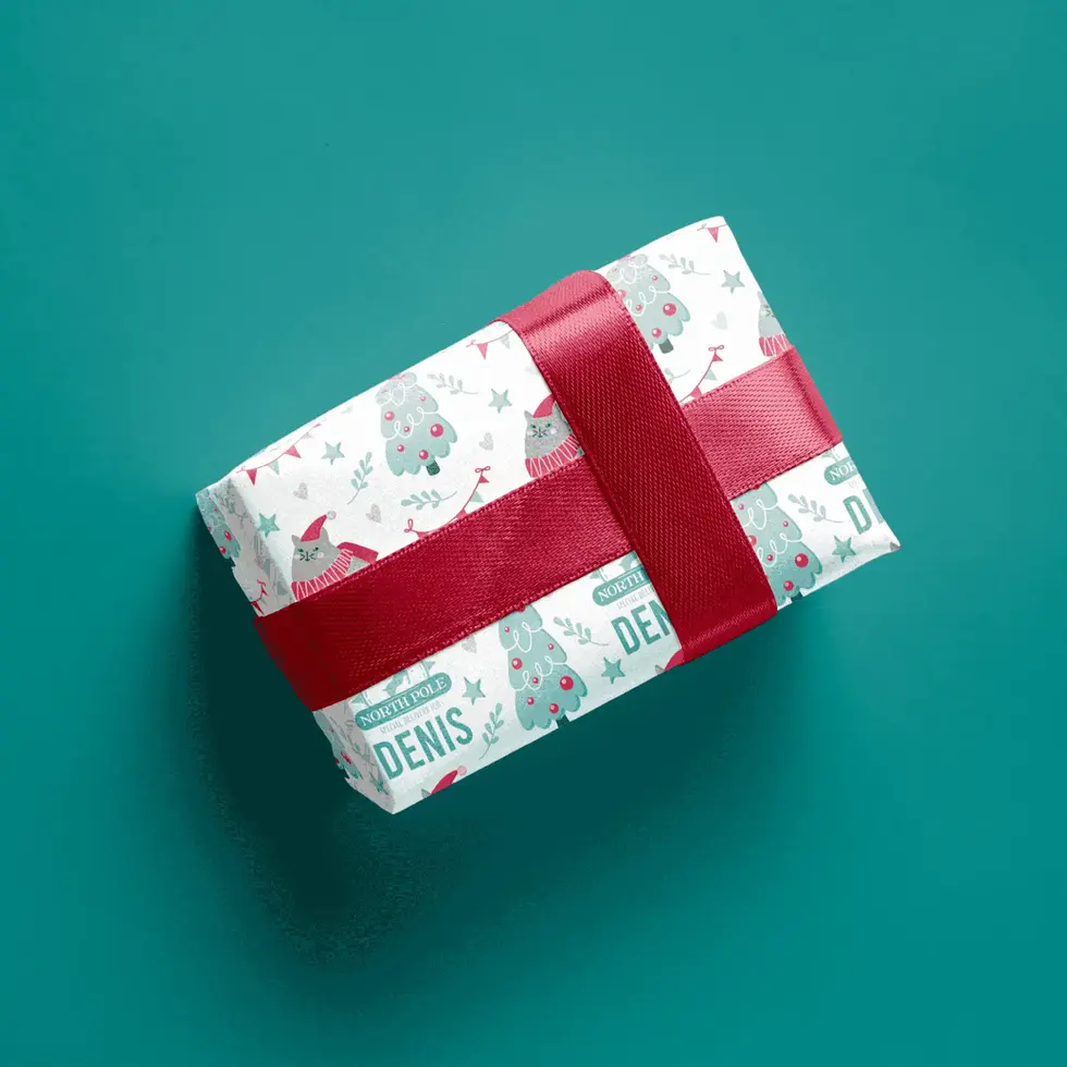 north pole christmas wrapping paper with name