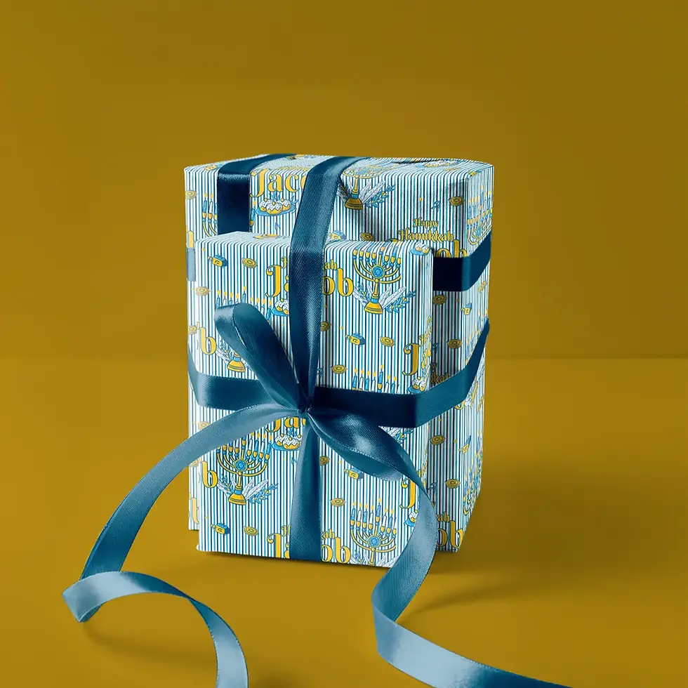personalized hanukkah wrapping paper blue stripes