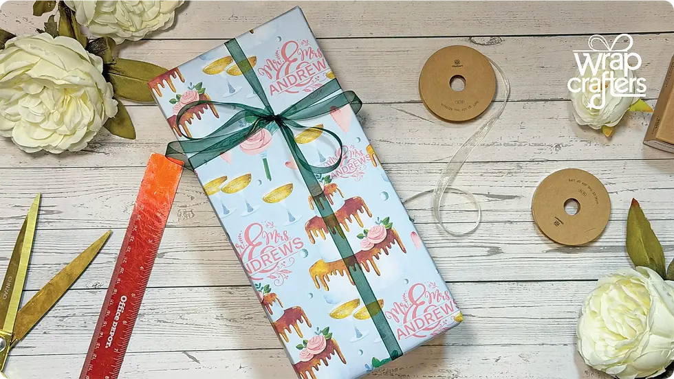 wrapped gift box with ribbon showing calculated ribbon length
