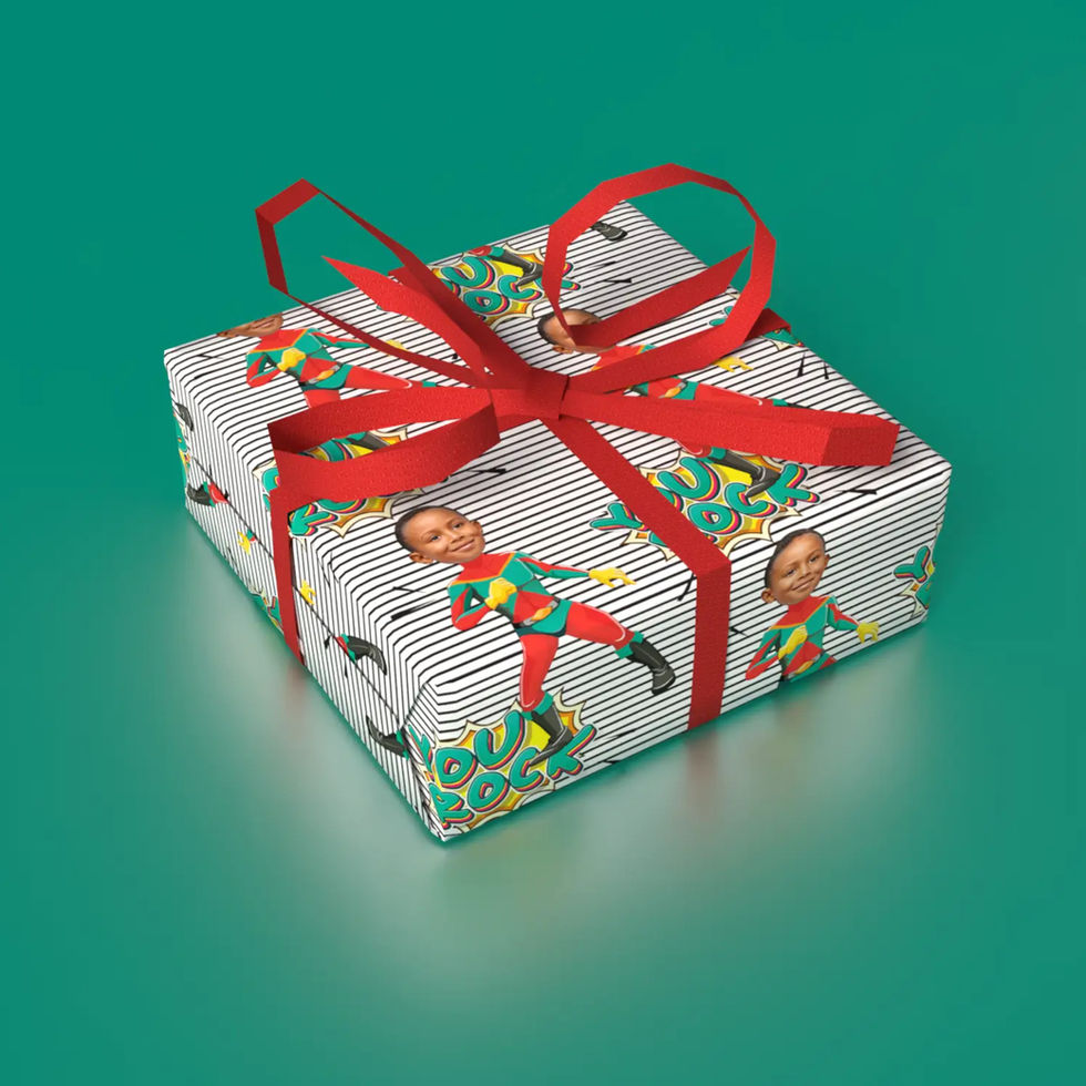superhero caricature personalized gift wrap