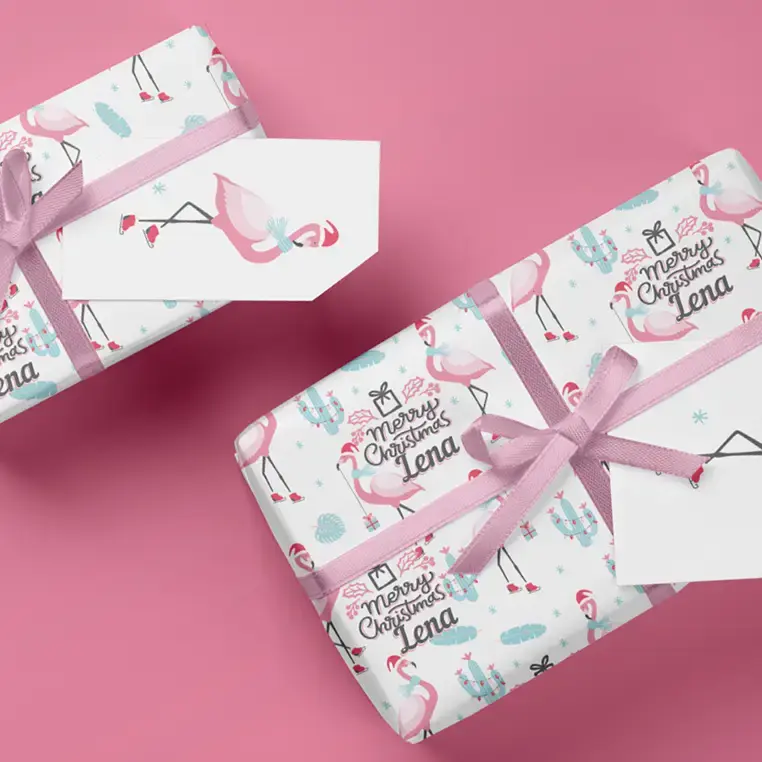 pink flamingo holiday wrapping paper personalized