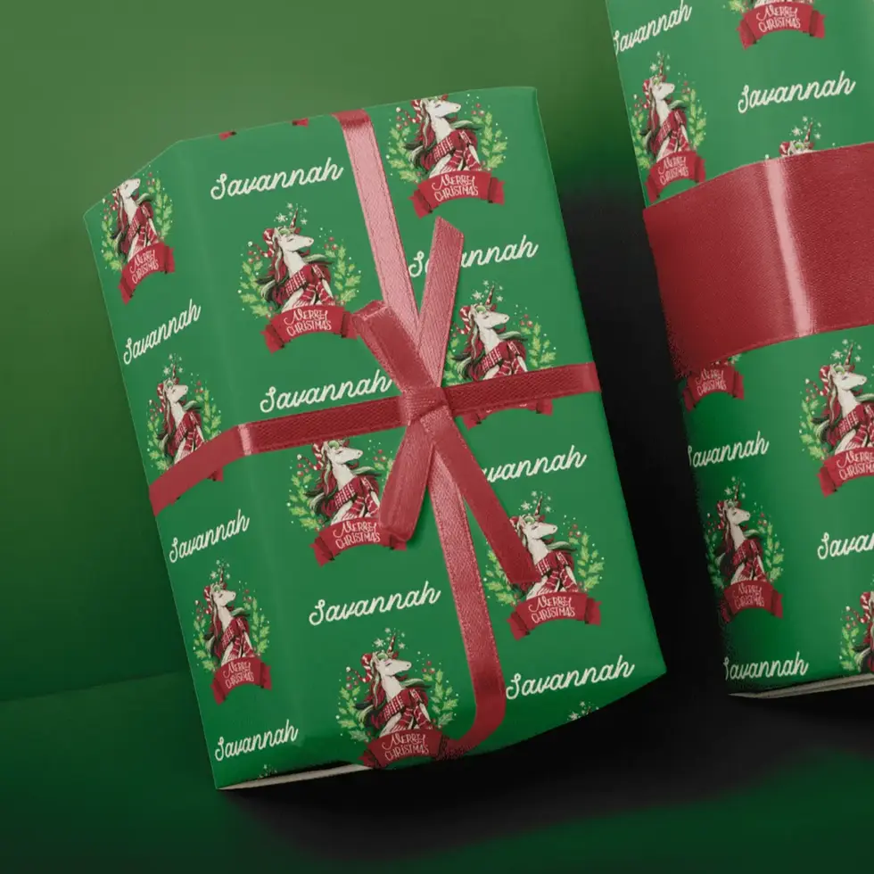 girls unicorn christmas gift wrap custom